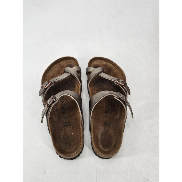 Birkenstock Mayari Birko‎ Leather Cross Strap Sandals Women's Size 7 5M  Taupe - Picture 5 of 7